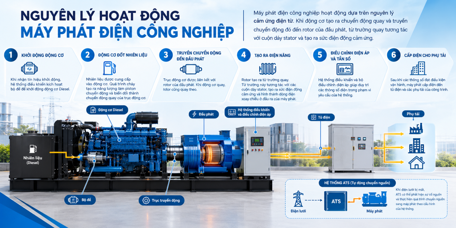 Nguyên lý hoạt động của máy phát điện công nghiệp